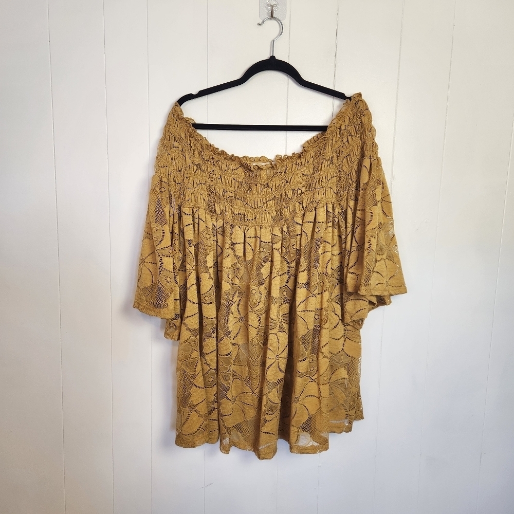 Ultra Pink Mustard Yellow Off Shoulder Lace Boho Top New Plus Size 26/28 4X
